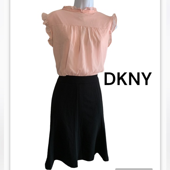 Dkny Dresses & Skirts - DKNY Pink Black Dress Ruffle $129 Color block 12 Preppy Office Cute Skirt NEW